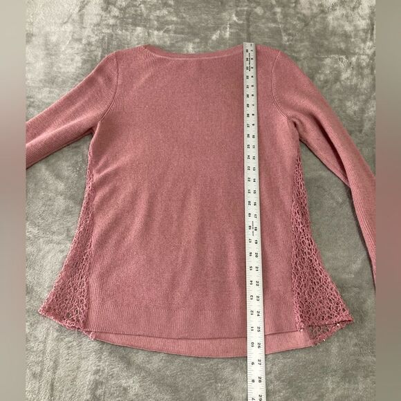 H by Halston Sweater Women XS Mauve Wool Blend Lace Knit Preppy Feminine Cozy - Picture 10 of 10